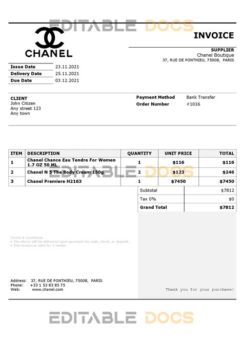 chanel invoice.